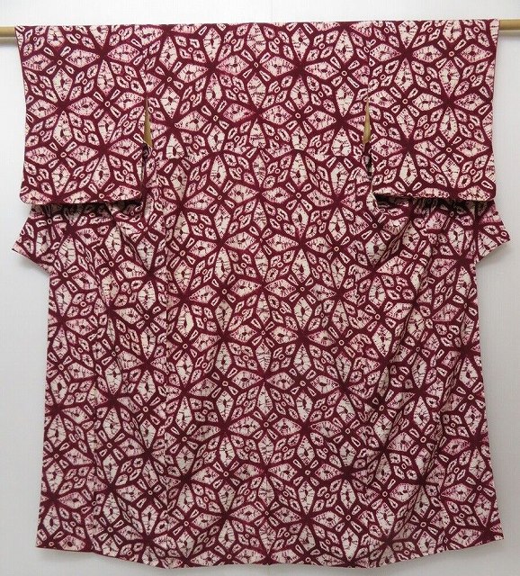 0910T10z860 Vintage Japanese Kimono Silk KOMON Burgundy Shibori Dyeing ...