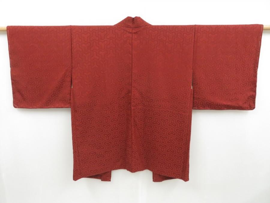 4510T05z620 Vintage Japanese Kimono Silk HAORI Bishamon-kikko Red-Brown