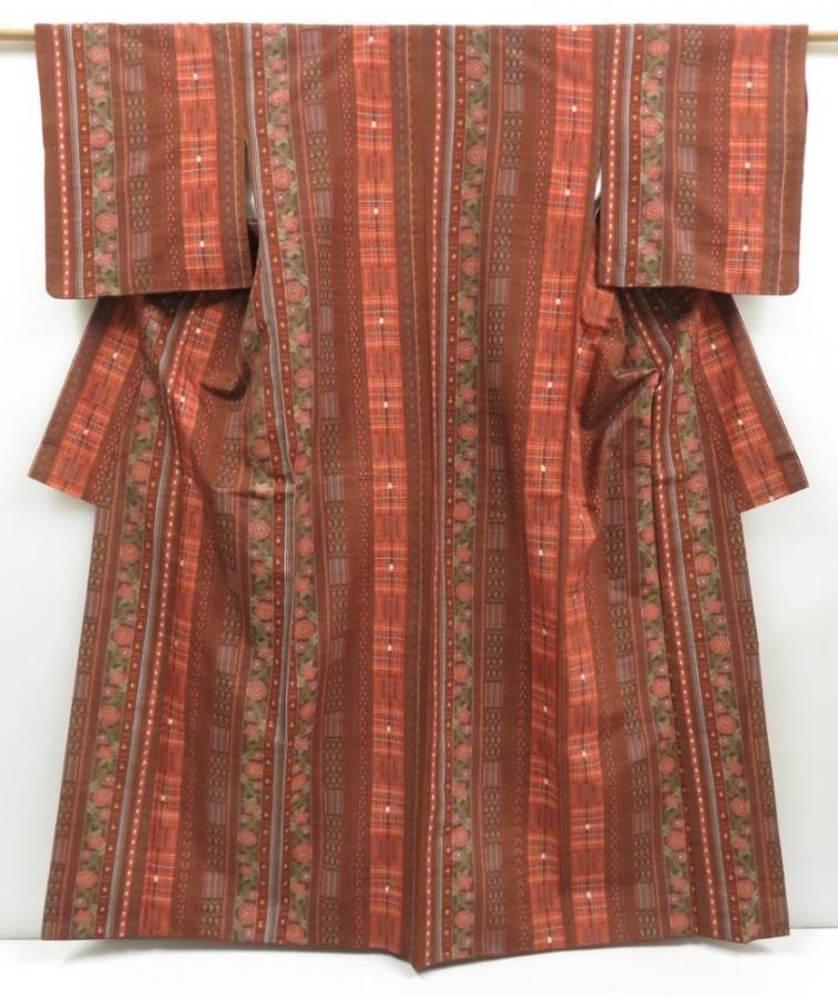 4510T07z810  Japanese Kimono Silk TSUMUGI Flower Brown