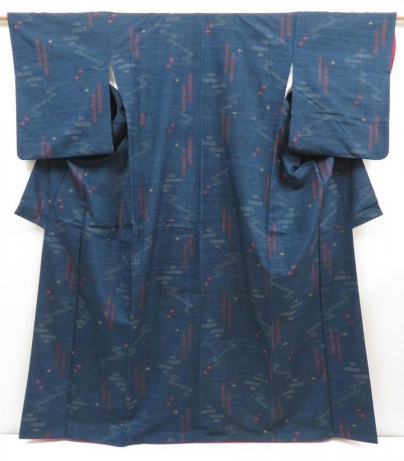 4510T14z920  Japanese Kimono Silk TSUMUGI  Dark navy