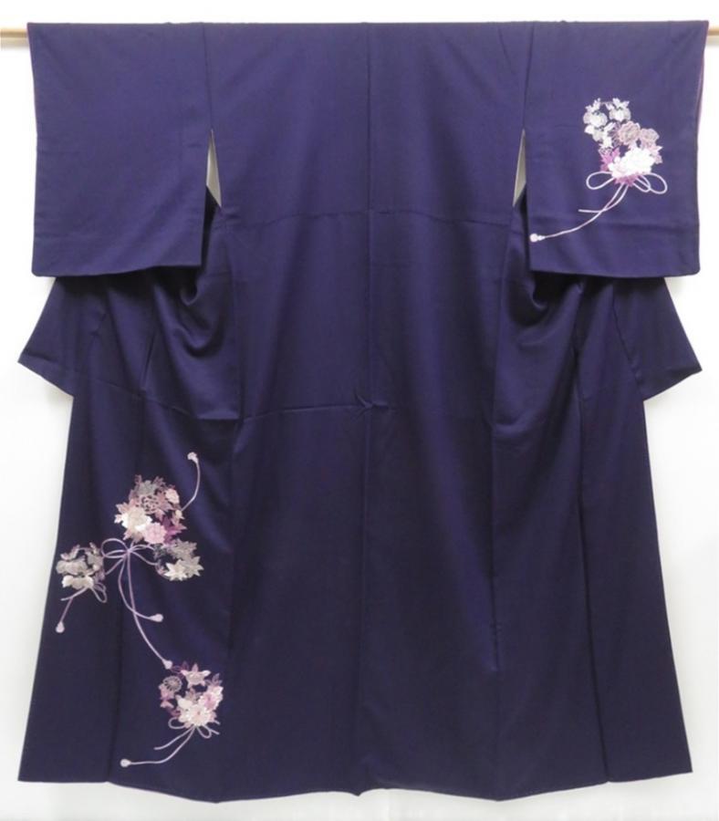 4511T12z1000  Japanese Kimono Silk TSUKESAGE Peony Purple