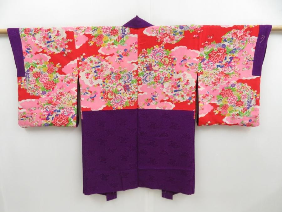 4512T01z430 Antique Japanese Kimono Silk HAORI Jigami Purple