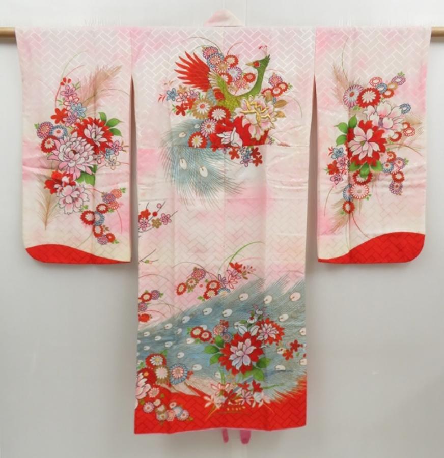 4512T02z580 Vintage Japanese Kimono Synthetic Girl's  Peacock Pink