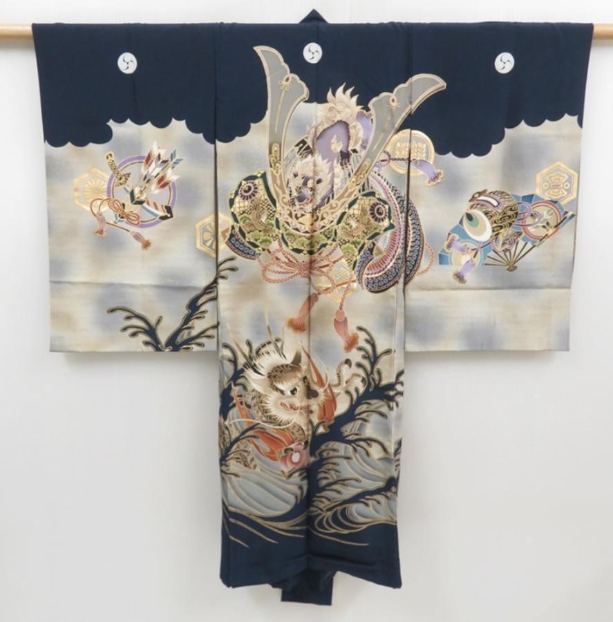 4517T01z370  Japanese Kimono Silk Boy's  Dragon Navy