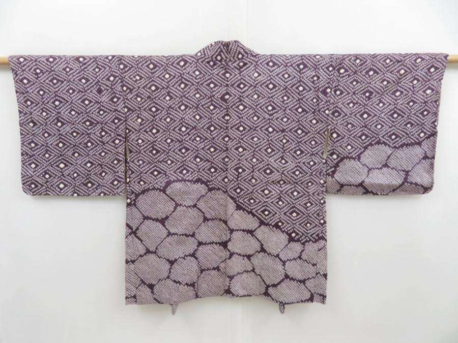 4518T03z550 Vintage Japanese Kimono Silk SHIBORI HAORI  Grape