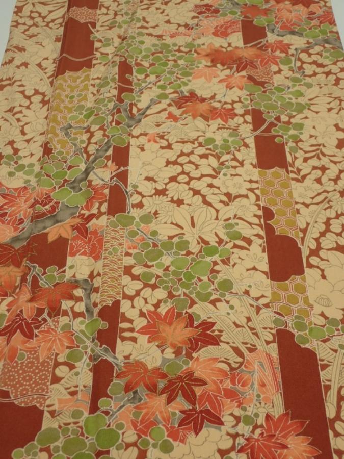 2W06z90  Japanese Kimono Silk  FABRIC Plum branch Brown 64.2x14.2