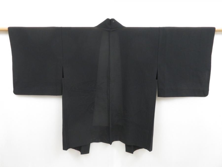 4706T09z240 Vintage Japanese Kimono Silk See through HAORI Flower Black