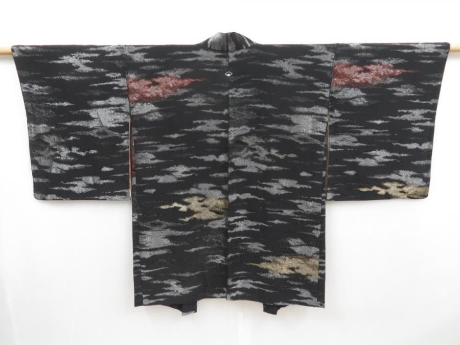 4706T13z750 Vintage Japanese Kimono Silk HAORI Cloud Black