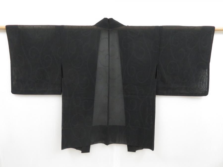 4706T01z320 Vintage Japanese Kimono Silk See through HAORI Karakusa Black