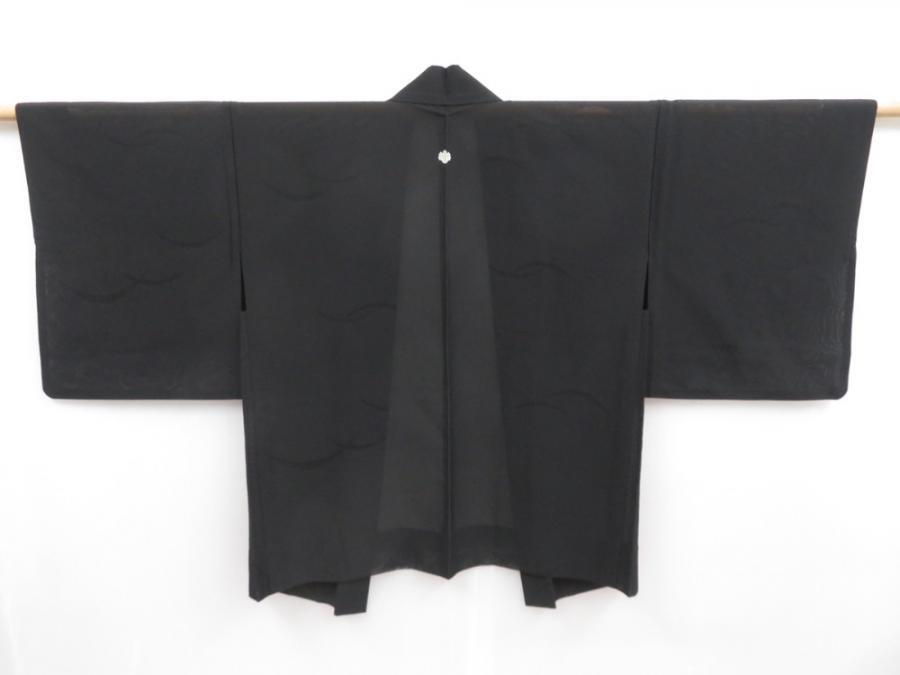 4714T04z290 Vintage Japanese Kimono Silk See through HAORI Shibakusa Black