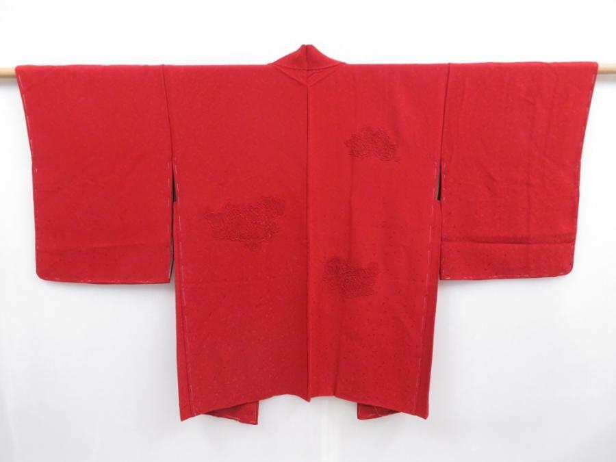 4714T06z620 Vintage Japanese Kimono Silk Embro HAORI Flowers Dark red