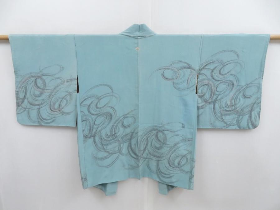 4714T12z610 Vintage Japanese Kimono Silk HAORI  Light blue