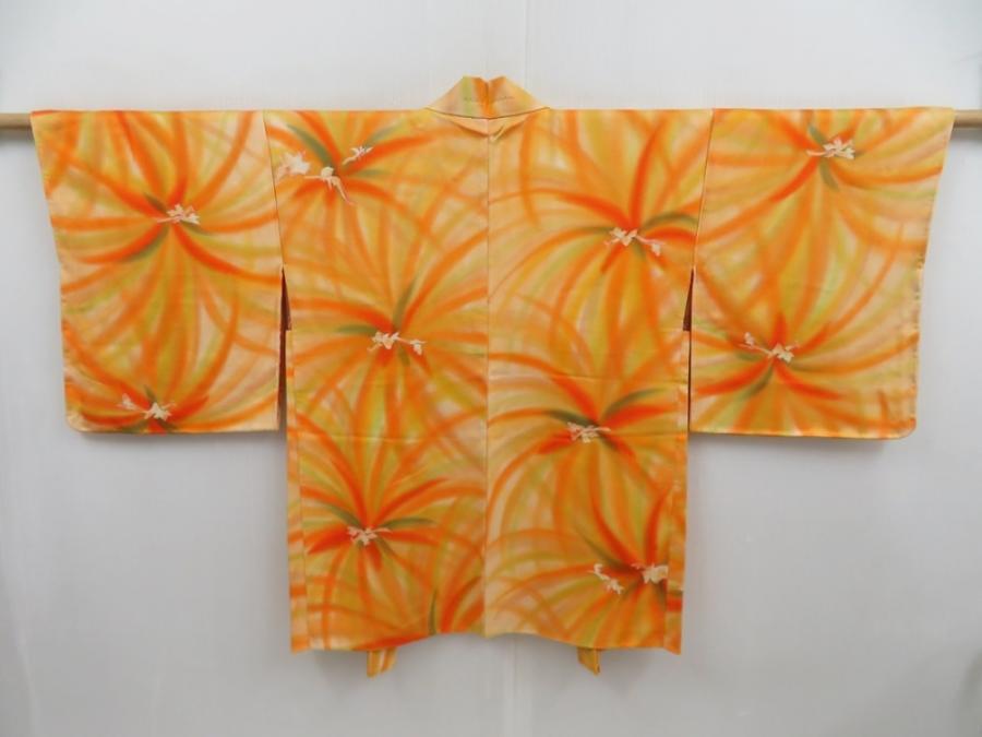 4718T01z650 Vintage Japanese Kimono Silk HAORI Flower Light orange