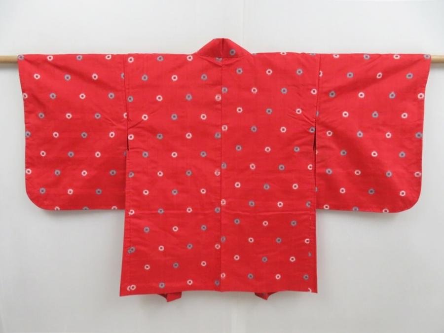 4718T12z300 Vintage Japanese Kimono Silk MEISEN HAORI Dot Red