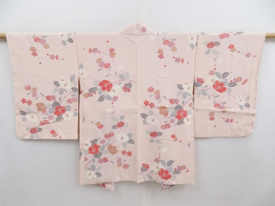 4720T01z520 Vintage Japanese Kimono Silk HAORI Camellia Light pink