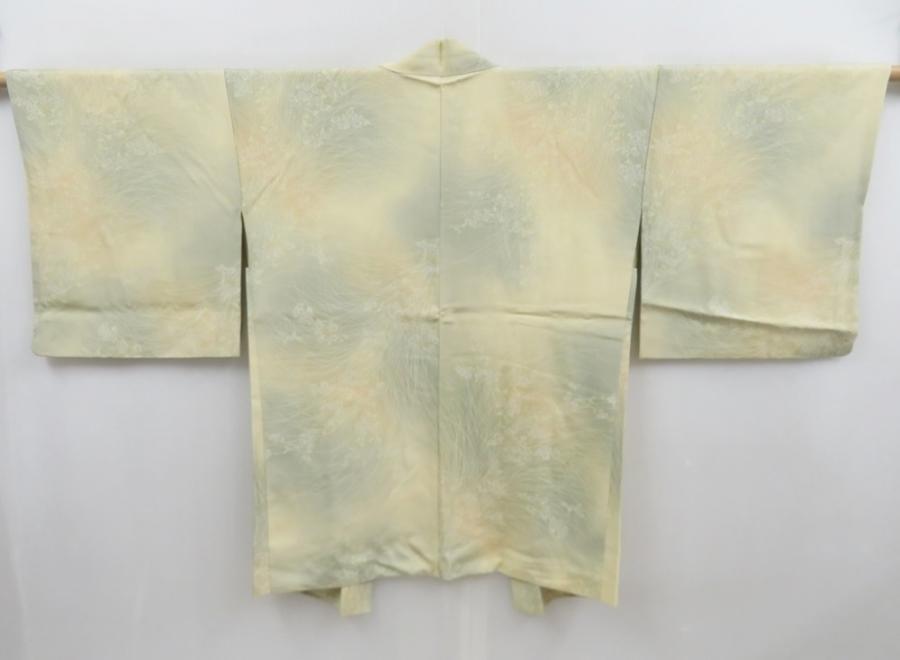 4720T02z650 Vintage Japanese Kimono Silk HAORI Flower Sand yellow