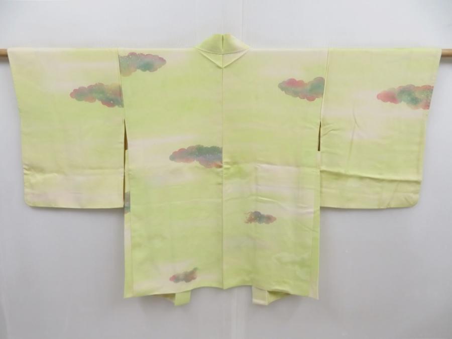 4720T03z570 Vintage Japanese Kimono Silk HAORI Cloud Yellow green