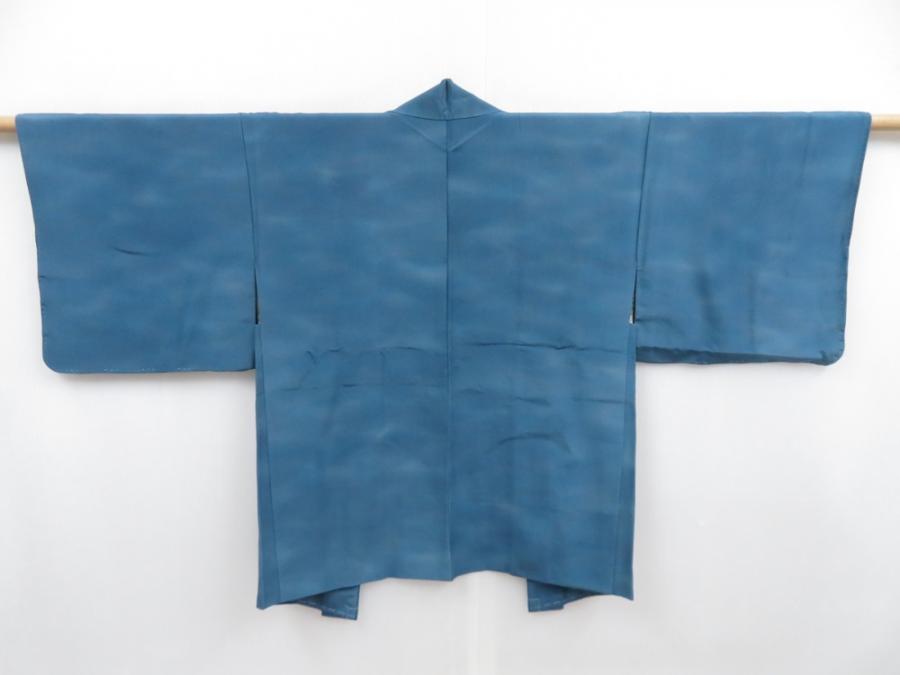 4720T10z510 Vintage Japanese Kimono Silk HAORI  Steel blue