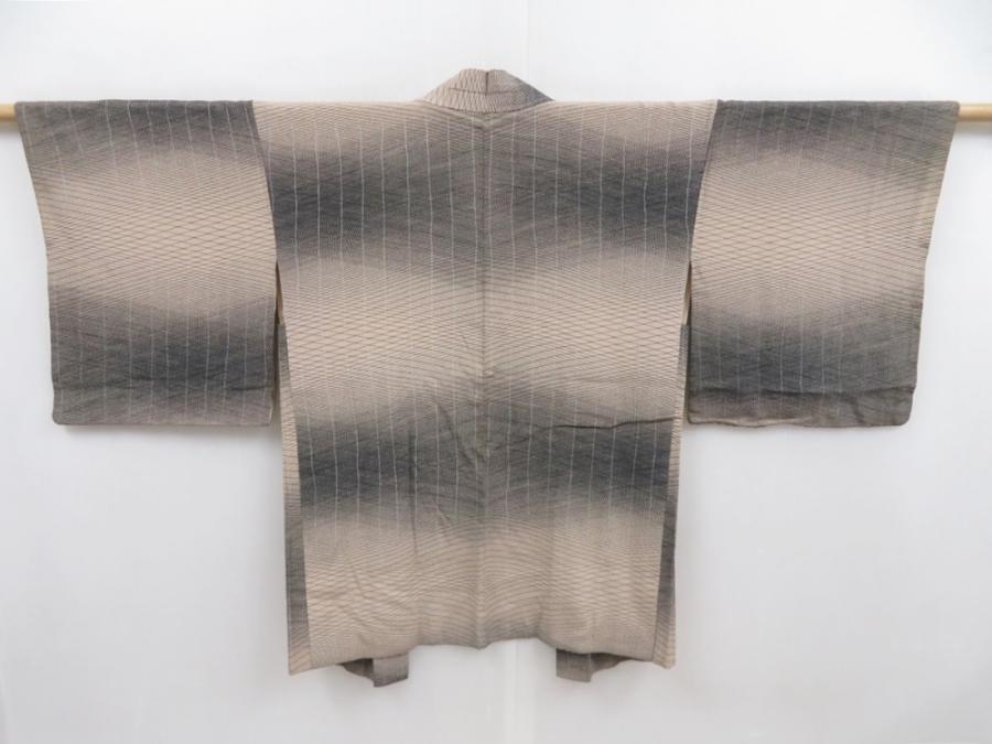 4720T13z600 Vintage Japanese Kimono Silk HAORI  Sand beige Dark gray