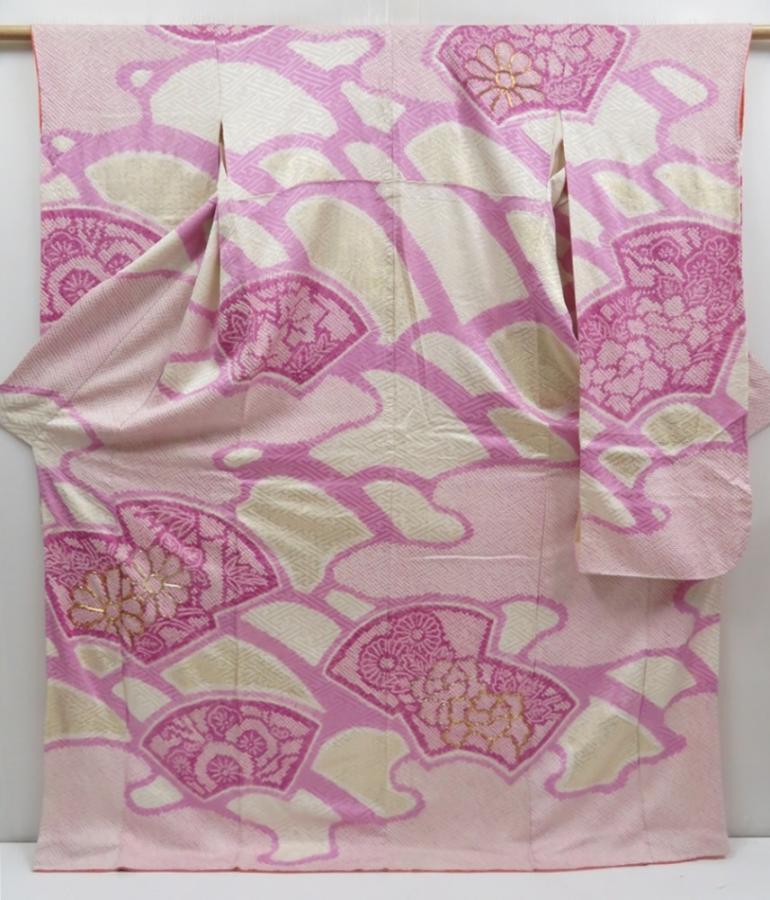 4811T09z1120  Japanese Kimono Silk SHIBORI FURISODE Jigami Purple-Pink