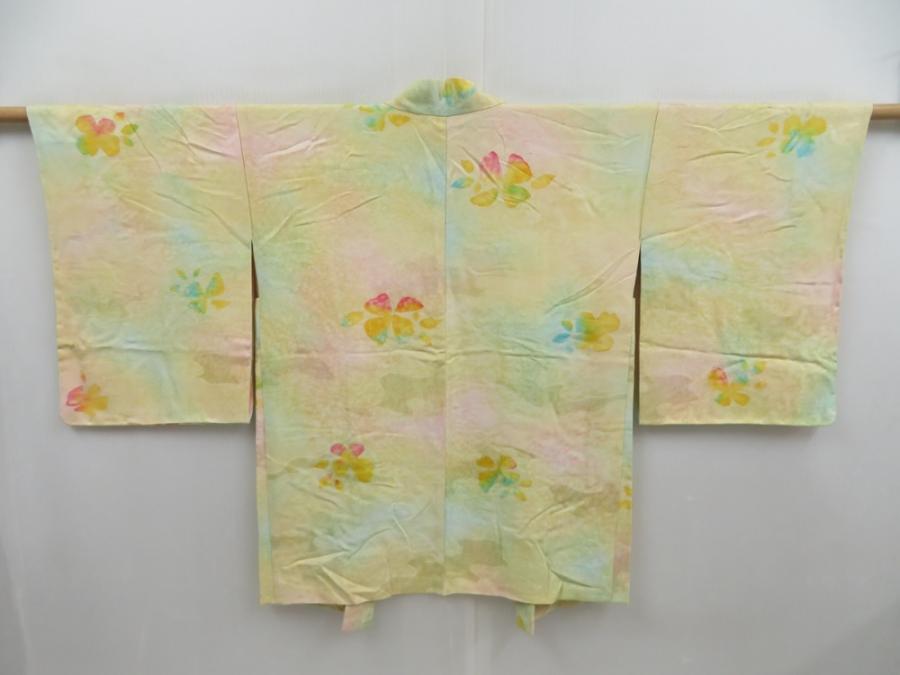 4812T02z650 Vintage Japanese Kimono Silk HAORI Flower Straw yellow