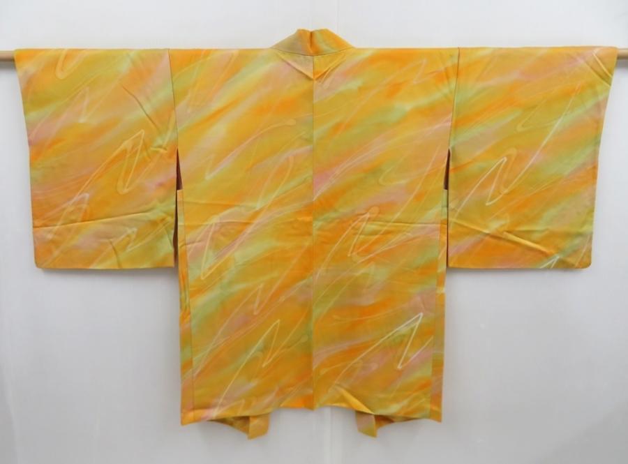 4812T06z580 Vintage Japanese Kimono Silk HAORI  Dark yellow