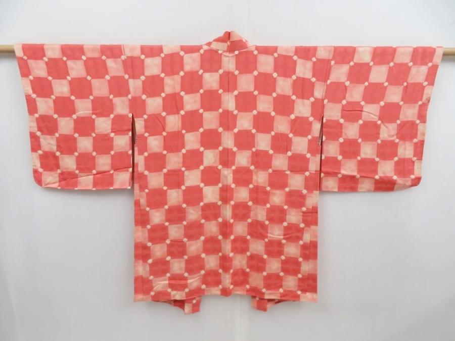 4812T10z600 Vintage Japanese Kimono Silk HAORI  Coral pink