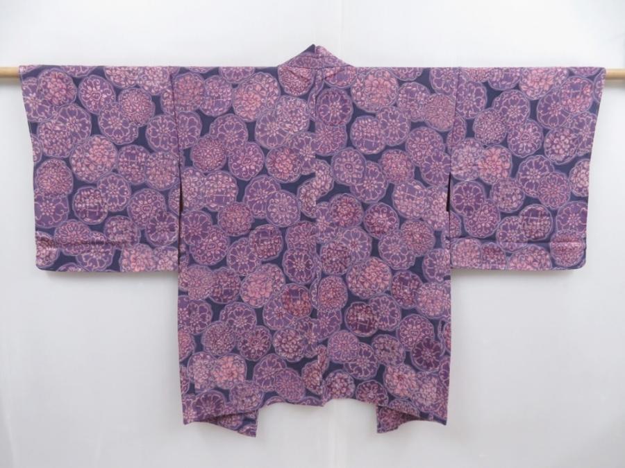 4812T11z600 Vintage Japanese Kimono Silk HAORI Yukiwa Dark lavender