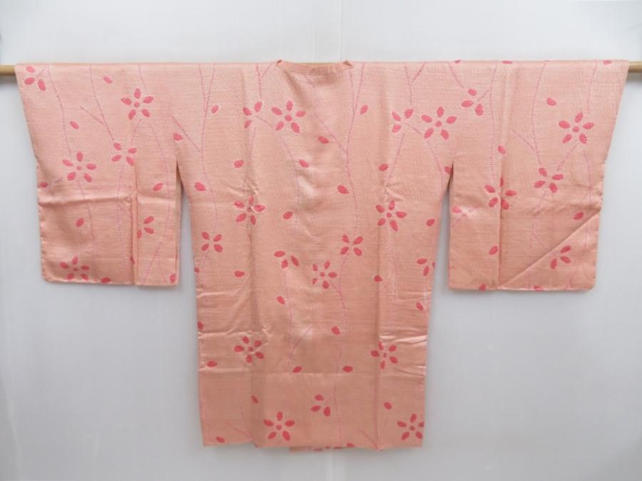 4813T04z580 Vintage Japanese Kimono Silk HAORI COAT Flower Peach