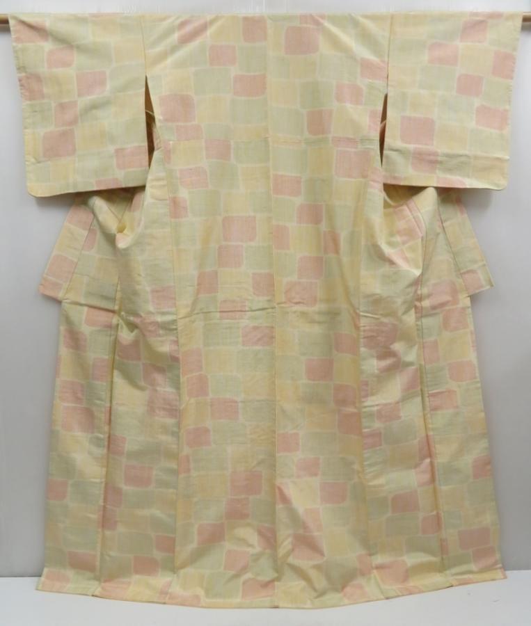 4816T05z830 Vintage Japanese Kimono Silk TSUMUGI  Light cream