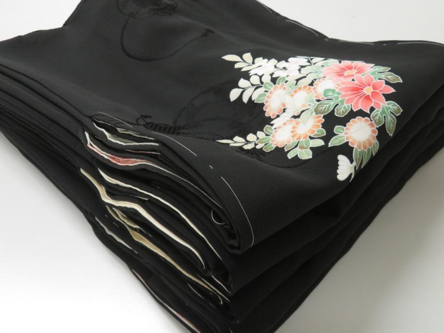 102BH03z26 Vintage Japanese Kimono Silk BLACK HAORI 5pcs FREE SHIPPING