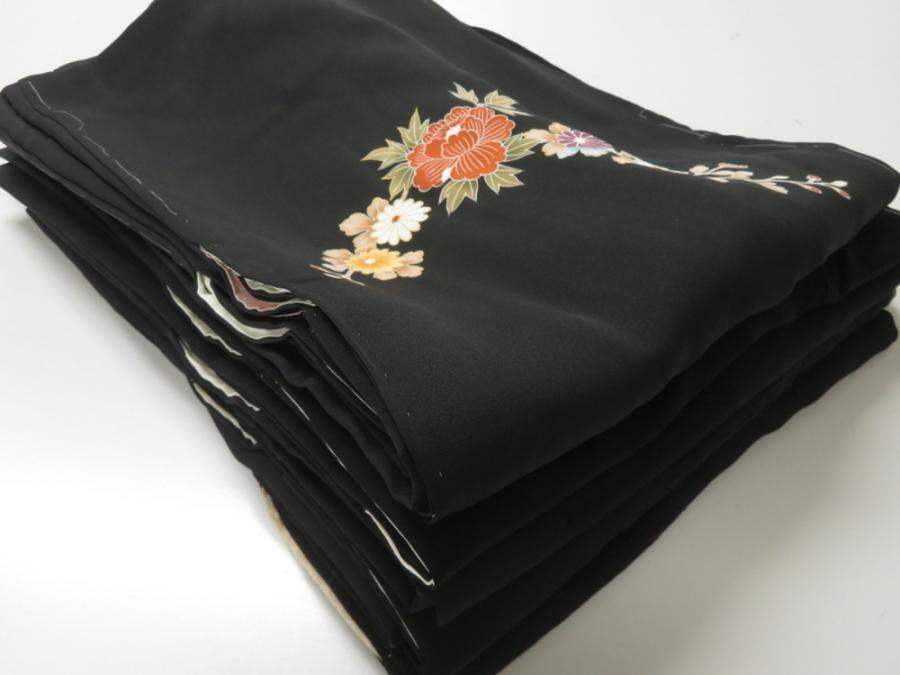 102BH08z29 Vintage Japanese Kimono Silk BLACK HAORI 5pcs FREE SHIPPING