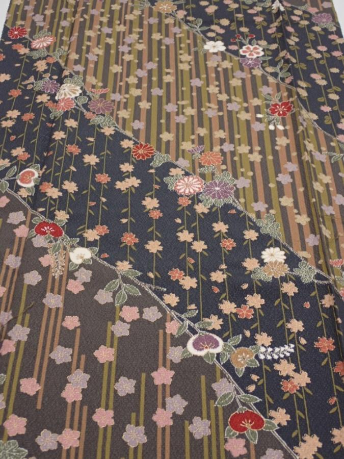 2R03z90  Japanese Kimono Silk  FABRIC Sakura Dark gray 67.7x14.8