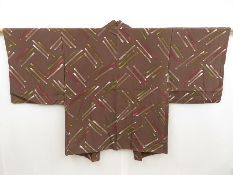 5003T10z580 Vintage Japanese Kimono Silk HAORI  Burnt brown