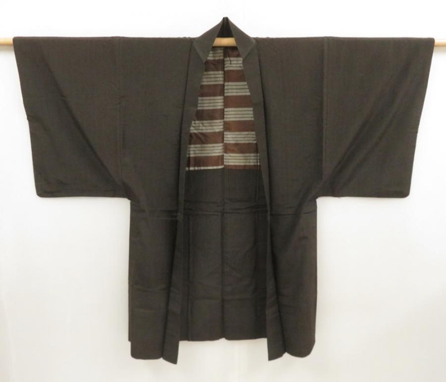 5004T04z570 Vintage Japanese Kimono Silk Men's HAORI  Dark brown