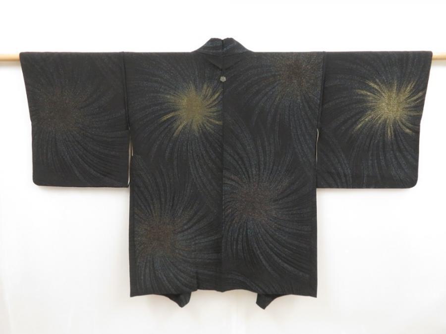 5004T05z680 Vintage Japanese Kimono Silk HAORI  Black