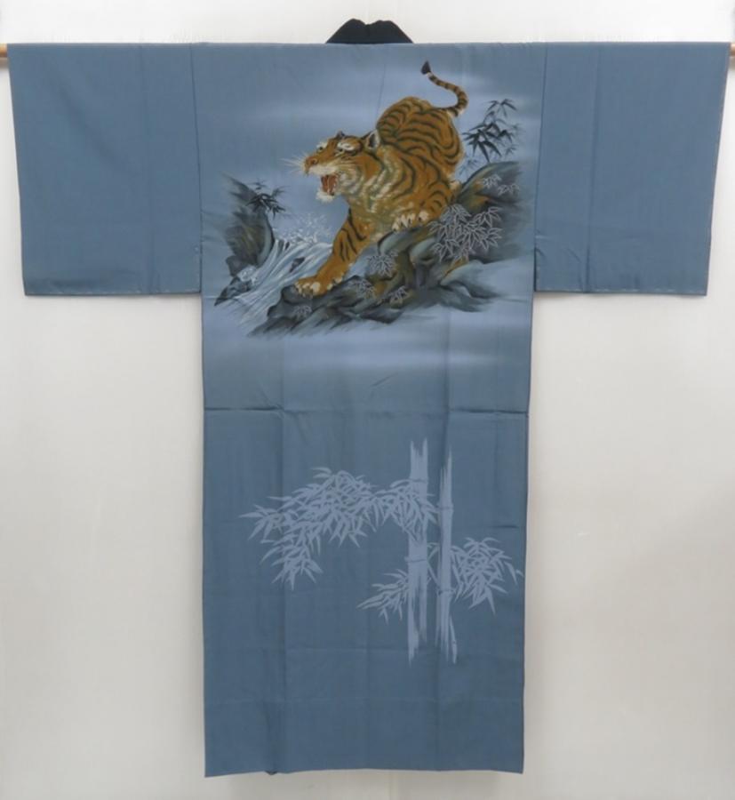 5004T07z510  Japanese Kimono Synthetic Men's JUBAN Tiger Steel blue