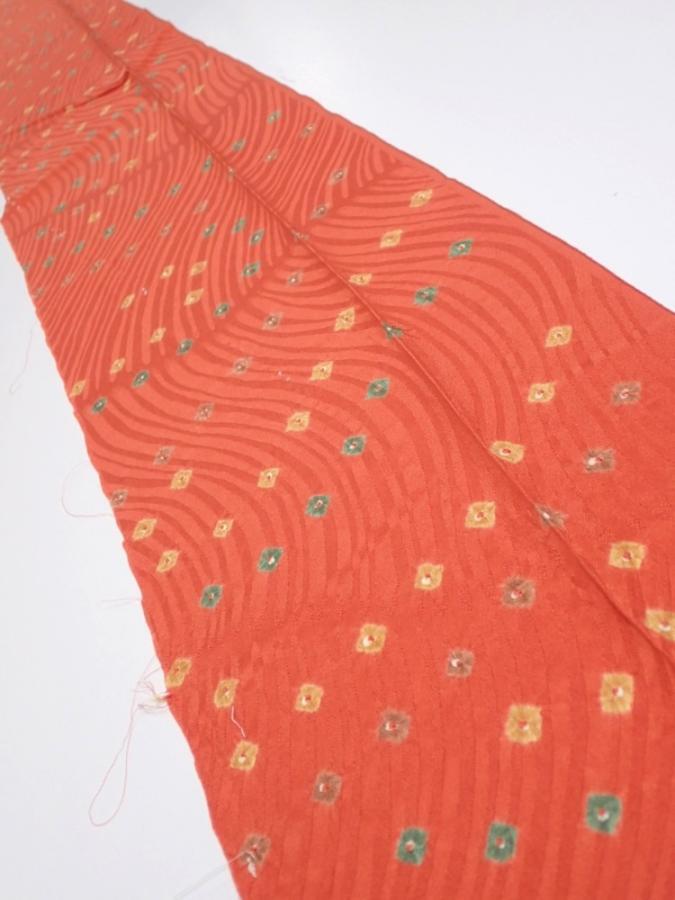 2H07z40  Japanese Kimono Silk  FABRIC Shibori Dark orange 55.1x7.9