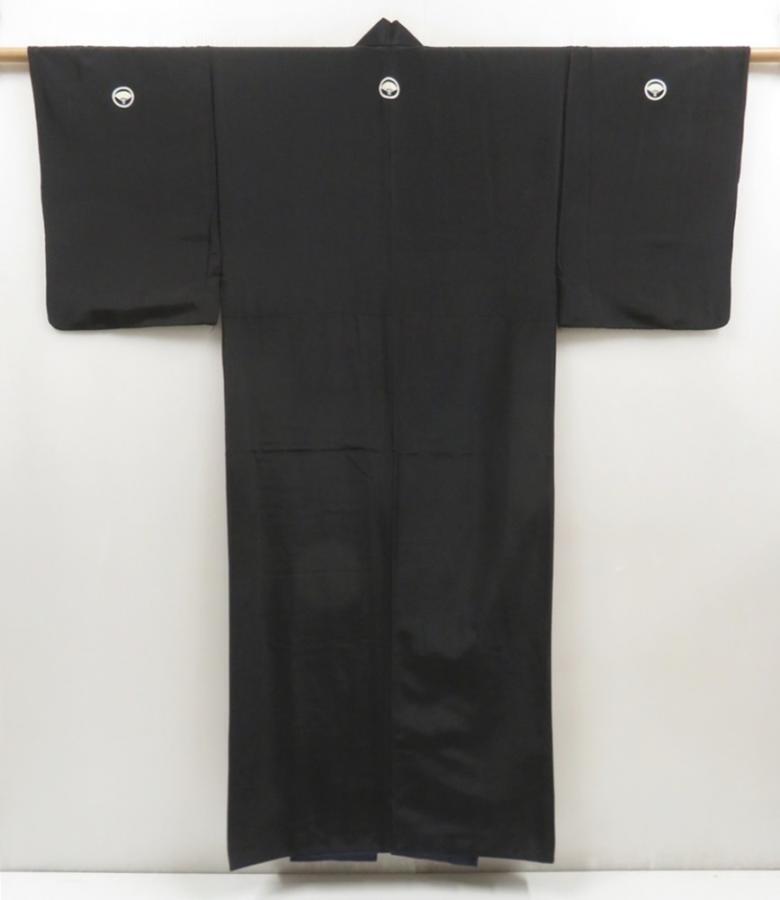 5006T11z750 Vintage Japanese Kimono Silk Men's  Plain Black