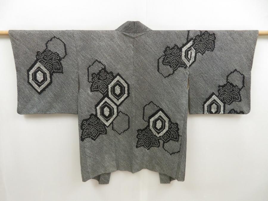 5012T01z620 Vintage Japanese Kimono Silk SHIBORI HAORI Paulownia Black