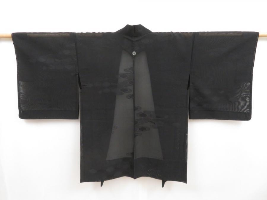 5012T09z380 Vintage Japanese Kimono Silk See through HAORI  Black